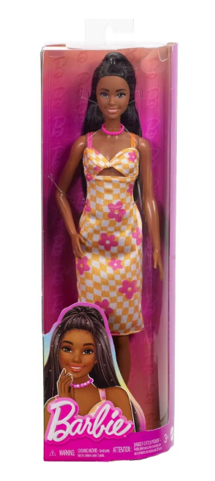 Barbie 12.7" Fashionista Pink and Orange Check Dress Doll New with Tag