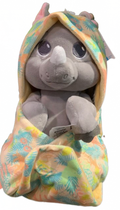 Disney Parks Animal Kingdom Rhino Babies Plush in a Blanket Pouch New With Tag