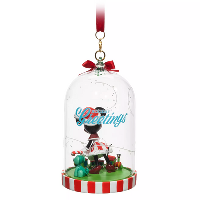Disney Parks Greetings Santa Minnie Glass Dome Sketchbook Christmas Ornament New