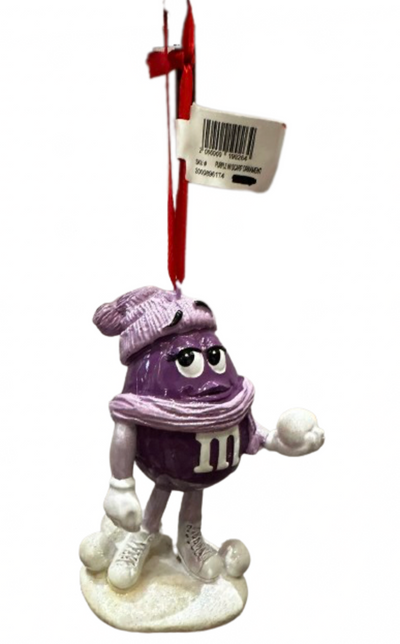 M&M's World Purple with Scarf Resin Christmas Ornament New with Tag