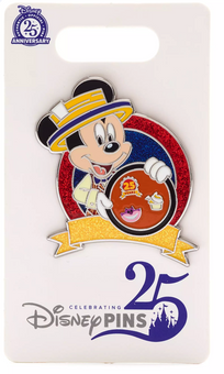 Disney Parks Mickey Mouse Pin, Pin Trading 25th Anniversary New With Card