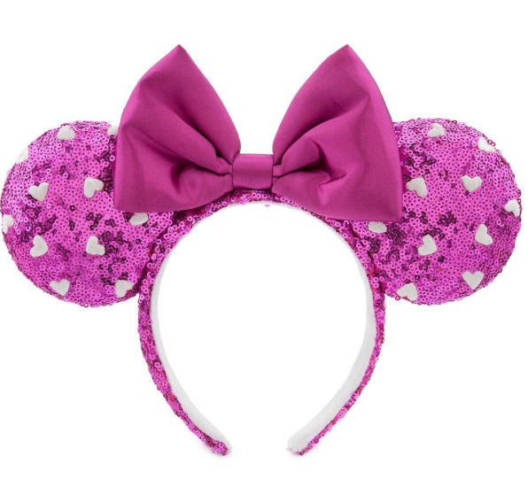 Disney Minnie Mouse Sequined Pink Hearts Headband Ears New With Tag