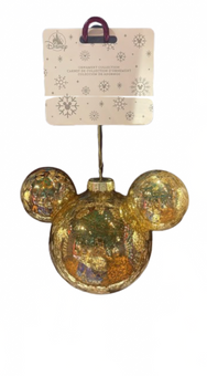 Disney Parks Mickey Gold Icon Glass Ball Sketchbook Christmas Ornament New w Tag