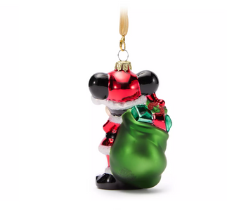 Disney Parks Santa Mickey Glitter Glass Christmas Ornament New with Tag