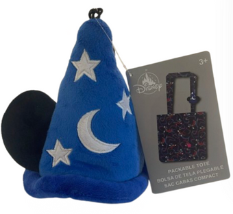 Disney Parks Mickey Mouse Sorcerer Fantasia Hat Packable Tote New With Tag