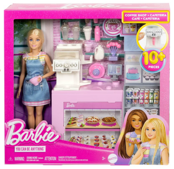 Barbie Coffee Shop Playset w Blonde Barista Doll Coffee Maker Toy New with Box