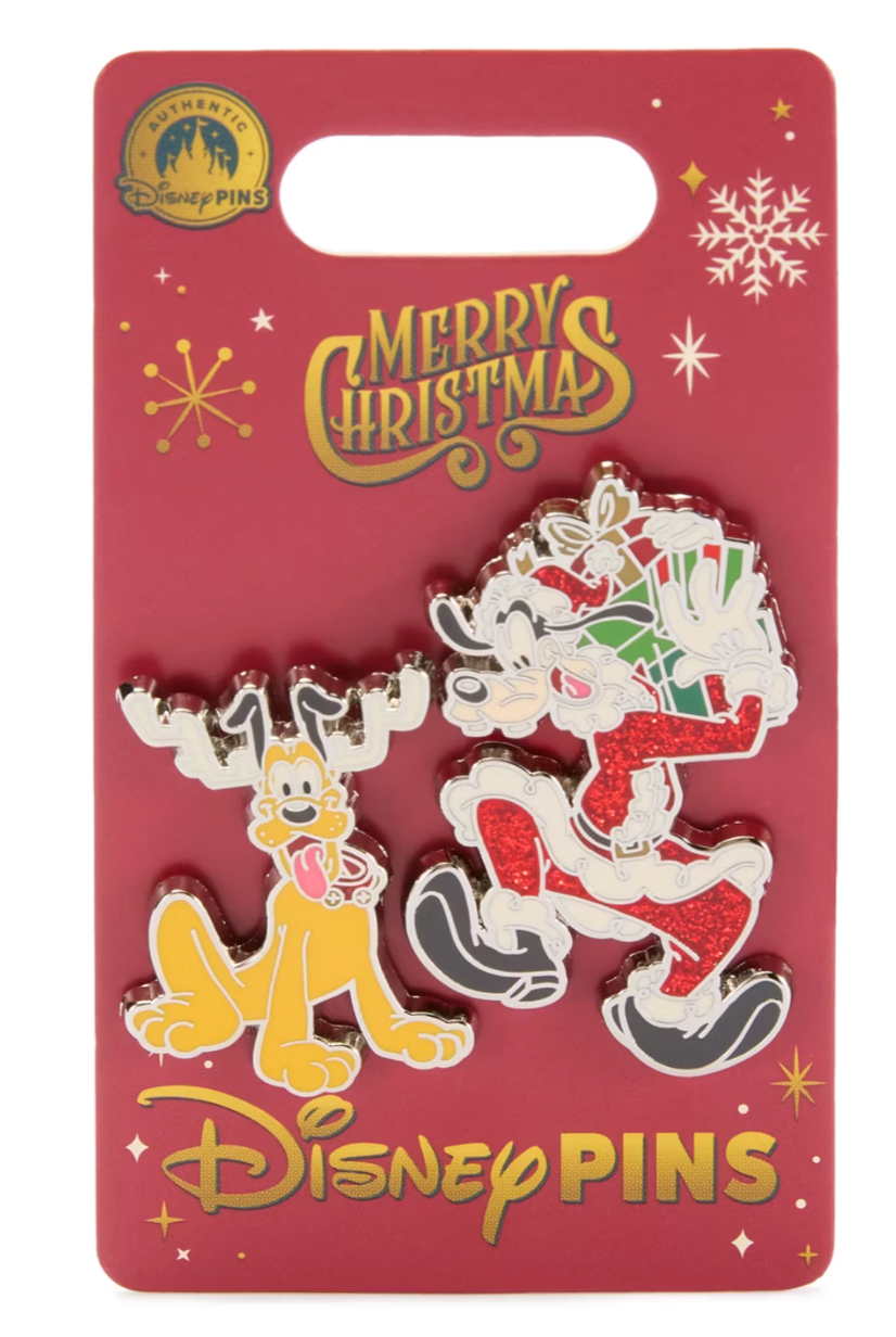 Disney Parks Goofy and Pluto Festive Pin Set Holiday New With Card