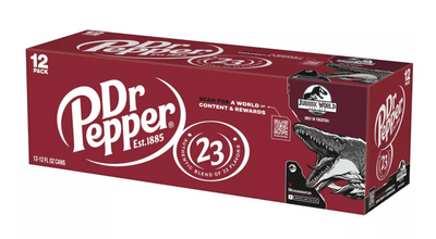 Dr Pepper Soda Mosasaurus Jurassic World Rebirth 12 pack 12 fl oz Cans New