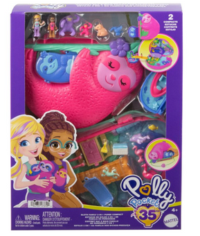 Polly Pocket Sloth Family 2in1 Purse Compact Dolls and Playset Toy New With Box