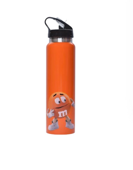 M&M's World Orange Character 25oz Stainless Steel Straw Tumbler New