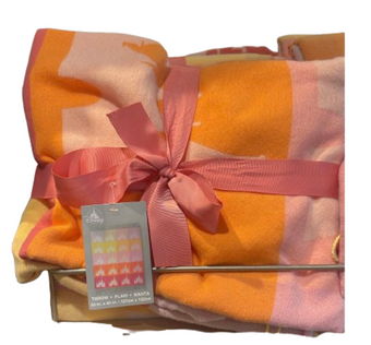 Disney Parks Mickey Mouse Icon Orange and Pink Castle Throw Blanket New With Tag