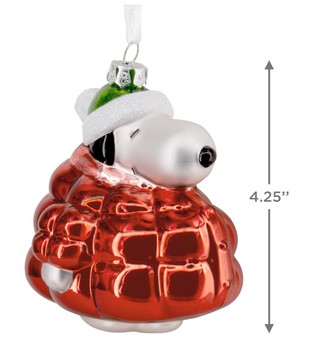 Hallmark Peanuts Snoopy in Puffer Coat Glass Christmas Ornament New with Box