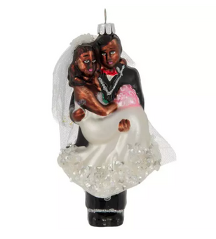 Robert Stanley Black Bride & Groom Glass Christmas Ornament New with Tag