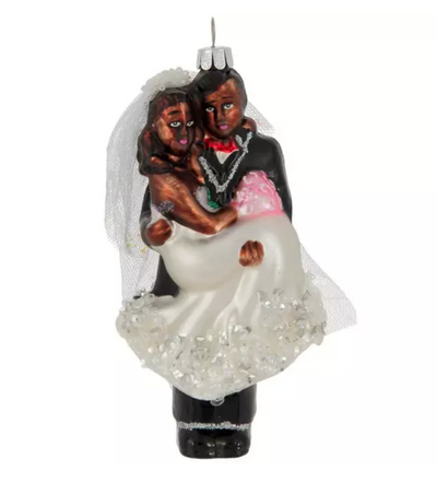Robert Stanley Black Bride & Groom Glass Christmas Ornament New with Tag
