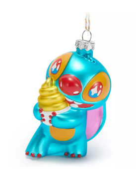 Disney Parks Stitch Pineapple Swirl Lilo & Stitch Glass Christmas Ornament New