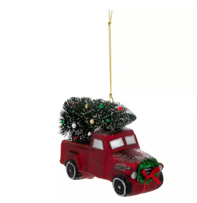 Robert Stanley Red Pickup Truck With Tree Glass Christmas Ornament New with Tag
