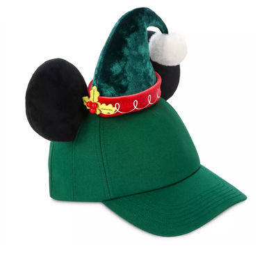 Disney Parks Santa Mickey Holiday Baseball Cap Adult 3D Holly Leaves Berries New