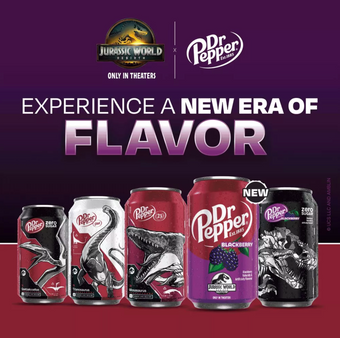 Dr Pepper Blackberry Soda Aquilops Jurassic World Rebirth 12 pack 12 fl oz Cans
