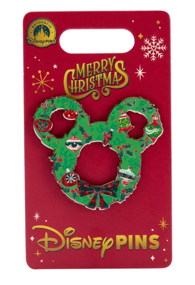 Disney Parks Mickey Icon Wreath Pin Holiday New With Card