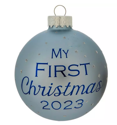 Robert Stanley Blue 2023 My First Christmas Glass Ornament New with Tag