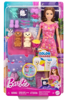 Barbie Doll & Puppy Slumber Party Playset with 2pc Toy Dog Figures New with Box