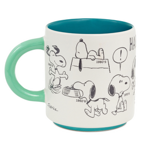 Hallmark Peanuts 75th Anniversary Snoopy Through the Decades Coffee Mug New
