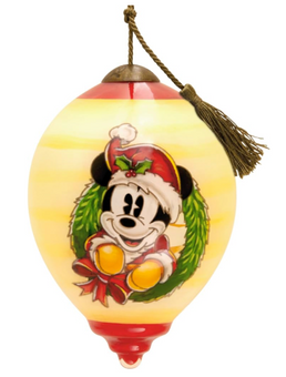 Hallmark Disney Ne'Qwa Art Mickey Mouse Christmas Ornament Glass New With Tag