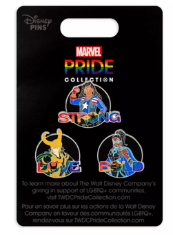 Disney Parks Loki, America Chavez Valkyrie Pin Set Marvel Pride New with Card