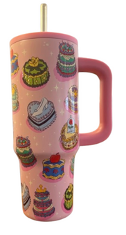 Disney Parks Princess Cakes Pink Stainless Steel Travel Tumbler New with Tag