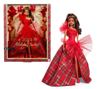 Barbie 2024 Holiday Signature Plaid Gown with Red Doll Bow Toy New with Box