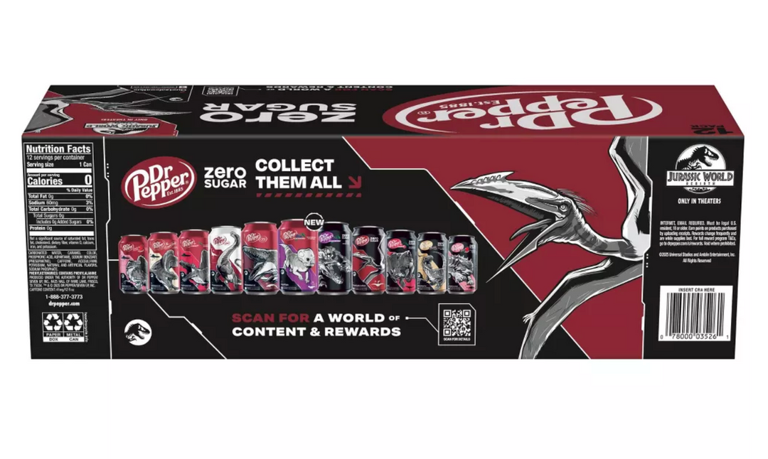 Dr Pepper Zero Sugar Soda Quetzalcoatlus Jurassic World 12 pk 12