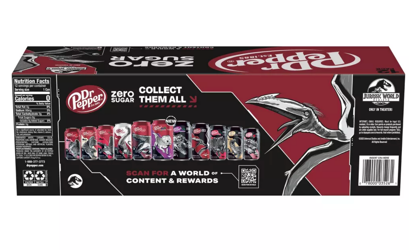Dr Pepper Zero Sugar Soda Quetzalcoatlus Jurassic World 12 pk 12 fl oz Cans
