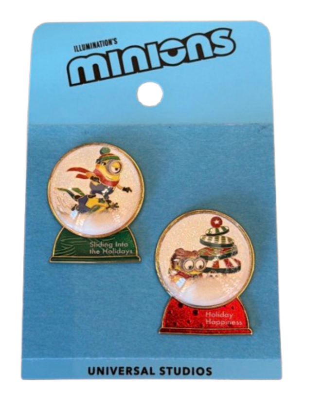Universal Studios Minions Christmas Holiday Happiness Globe Pin Set New With Tag