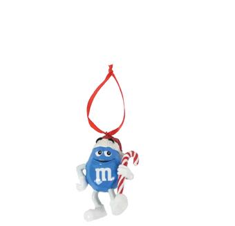 M&M's World Blue with Candy Cane Resin Christmas Ornament New with Tag