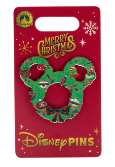 Disney Parks Mickey Icon Wreath Pin Holiday New With Card