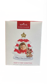 Hallmark 2025 Baby's First Christmas Red and White Tree Photo Frame Ornament New