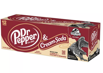 Dr Pepper Cream Soda Spinosaurus Jurassic World Rebirth 12 pk 12 fl oz Cans