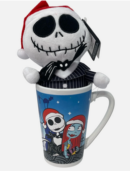 Disney Nightmare Before Christmas Santa Jack Sally Plush in Mug Gift Set New