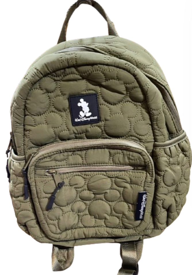 Disney Parks Mickey Mouse Icon Quilted Backpack in Olive New with Tag