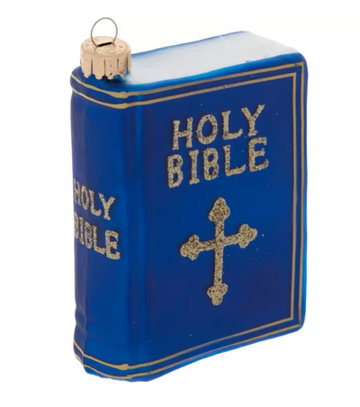 Robert Stanley Blue Holy Bible Glass Christmas Ornament New with Tag