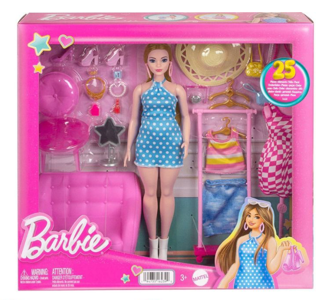 Barbie Doll and Fashion Set Clothes with Closet Accessories Toy New with Box