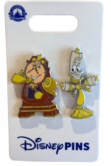 Disney Parks Beauty & The Beast Cogsworth & Lumiere Pin Set New With Card