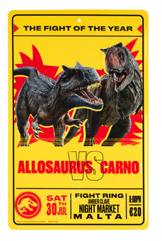 Universal Studios Jurassic World Malta Fight Night Poster Metal Sign New W Tag