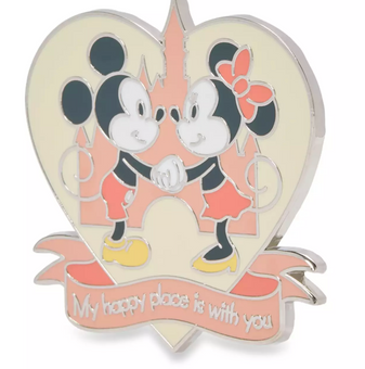Disney Parks Mickey & Minnie Mouse at Fantasyland Castle ''Happy Place'' Pin New