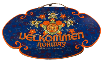 Disney Parks Epcot Norway Floral Mickey Icon Welcome Hanging Sign New With Tag