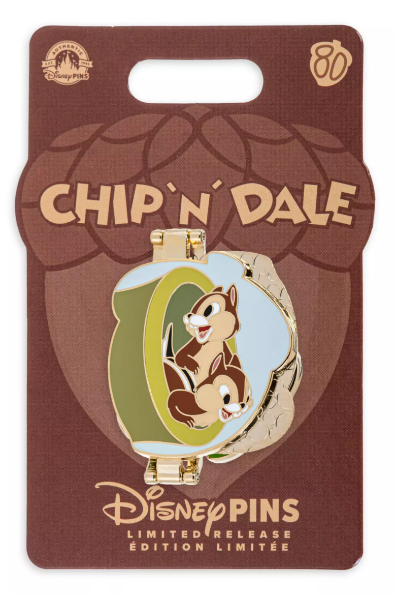 Disney Parks Chip 'n Dale 80th Anniversary Hinged Pin – Limited New with Card