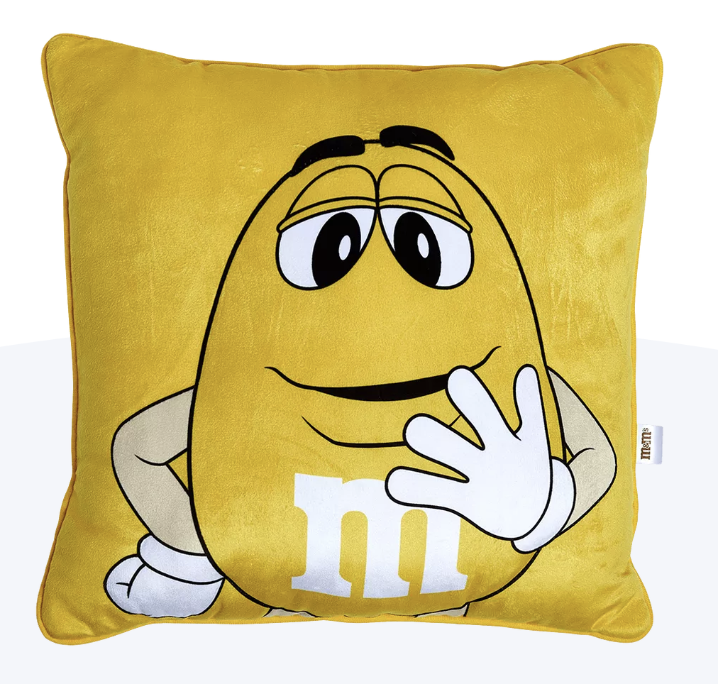 M&M's World Yellow Character Bag Half Full Quote Pillow Plush New With Tag