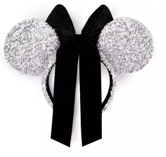 Disney Parks Minnie Mouse Sequined Ear Headband for Adults Silver New With Tag