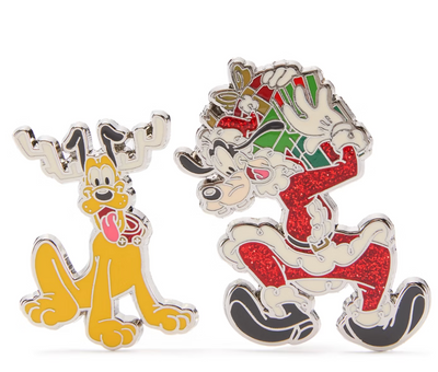 Disney Parks Goofy and Pluto Festive Pin Set Holiday New With Card
