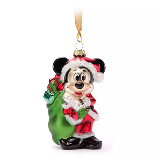Disney Parks Santa Mickey Glitter Glass Christmas Ornament New with Tag
